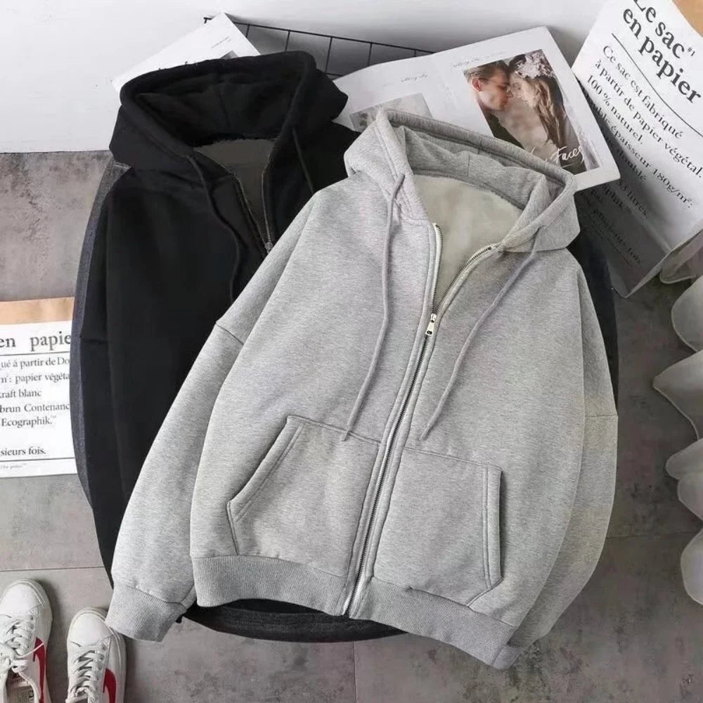 Femmes élégantes Chic sweats à capuche mode automne hiver polaire à manches longues couleur unie haut à capuche décontracté bureau dame fermeture éclair sweats