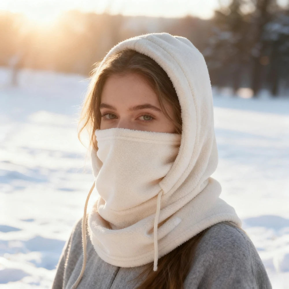 Cagoule chauffe-cou en polaire d'hiver, capuche à cordon réglable, masque de Ski unisexe léger et doux pour le cyclisme et les Sports de plein air, 1 pièce