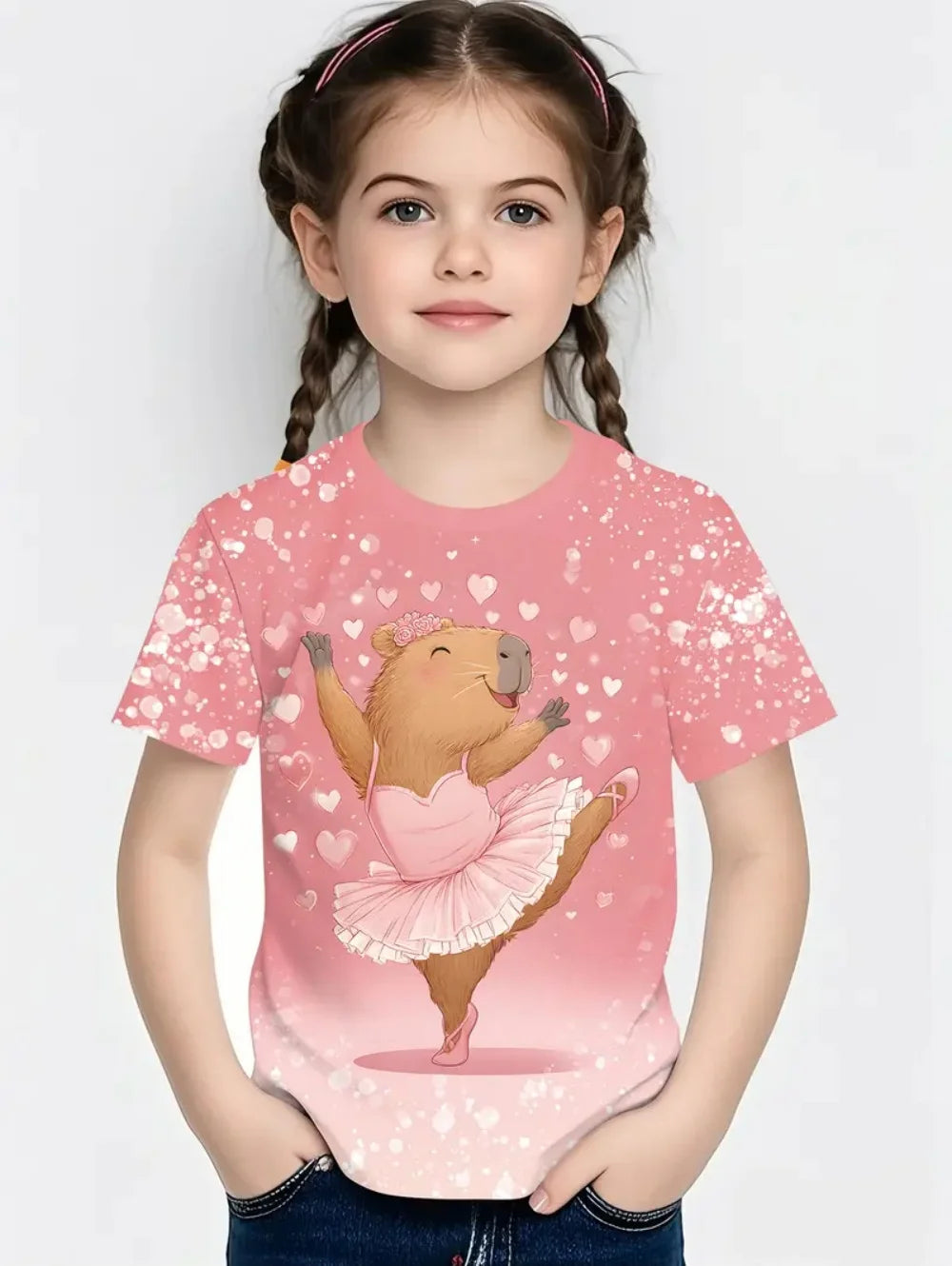 T-shirts pour filles mode Capybara enfants vêtements été filles vêtements 7 à 8 ans hauts mignon dessin animé imprimé T-Shirt enfant