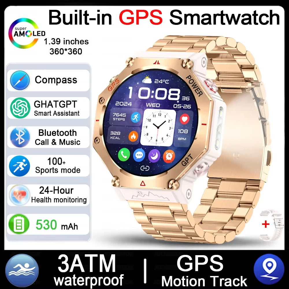 2025 pour HUAIWE militaire extérieur GPS sport montre intelligente hommes 1.39 "5ATM étanche 530mAh ChatGPT AI Assistant boussole Smartwatch