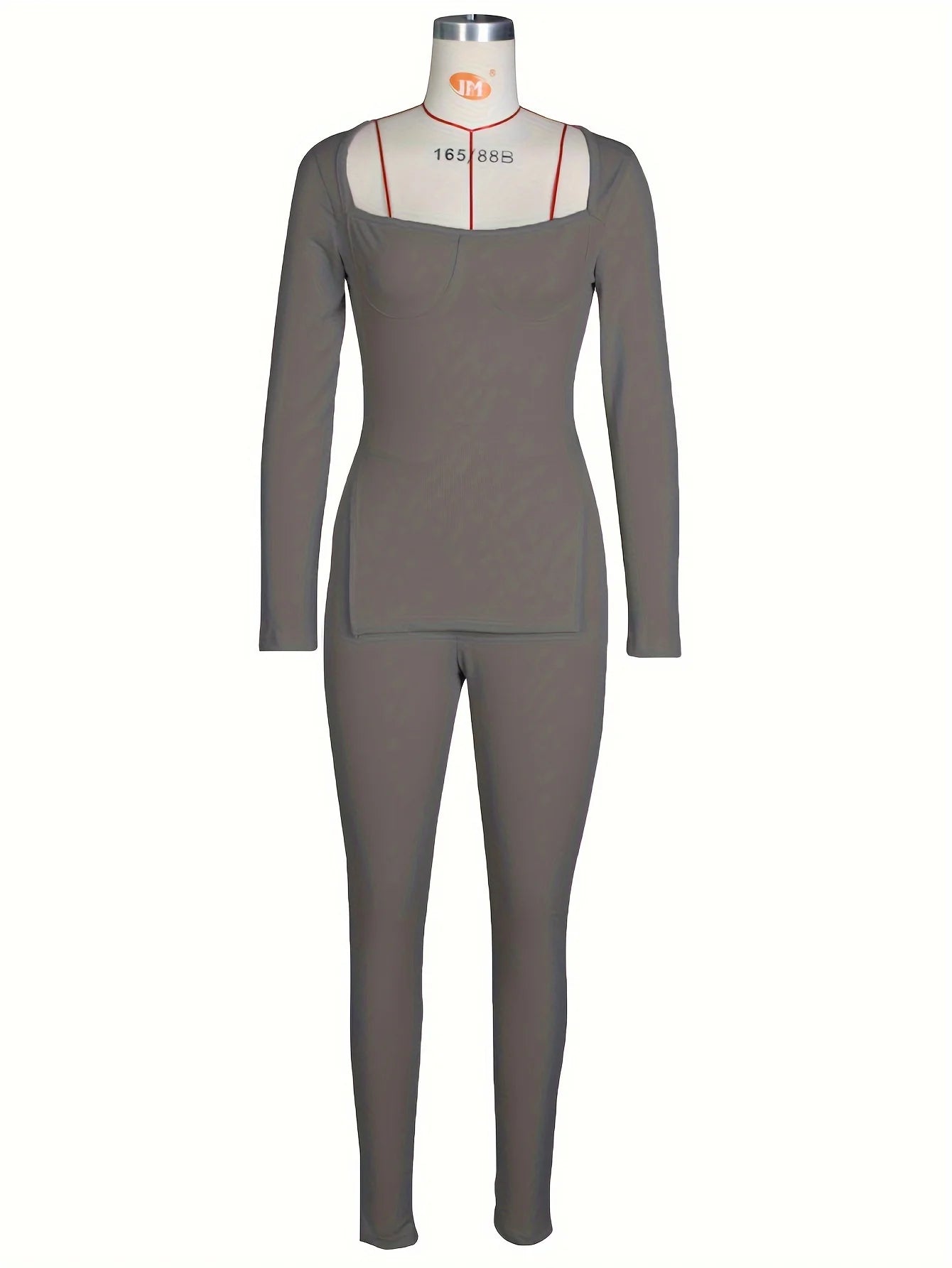 2026 womens ribbed clothing sexy two piece pants set women long sleeve high slit blouse with pit strip tights leggings for women