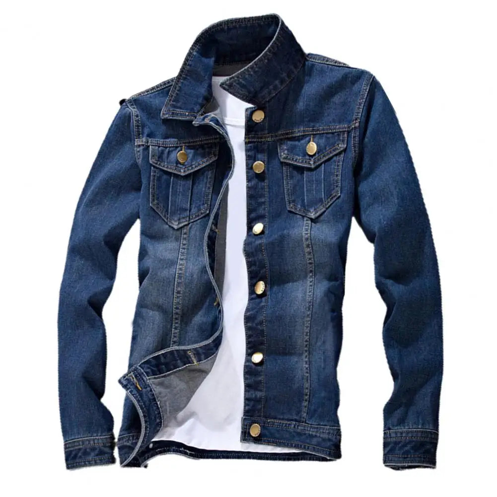 Hommes veste en jean élégant couleur Pure coupe ajustée veste en jean Vintage hommes veste en jean