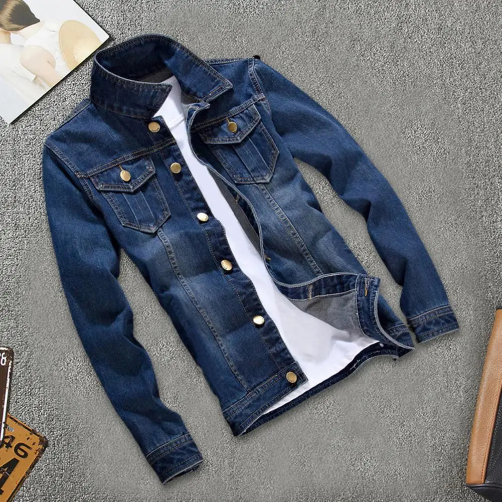 Hommes veste en jean élégant couleur Pure coupe ajustée veste en jean Vintage hommes veste en jean