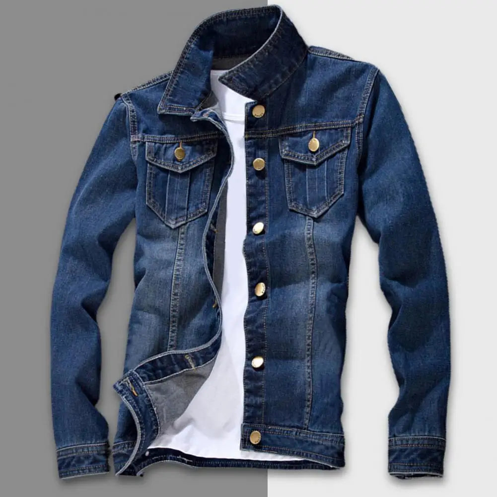 Hommes veste en jean élégant couleur Pure coupe ajustée veste en jean Vintage hommes veste en jean