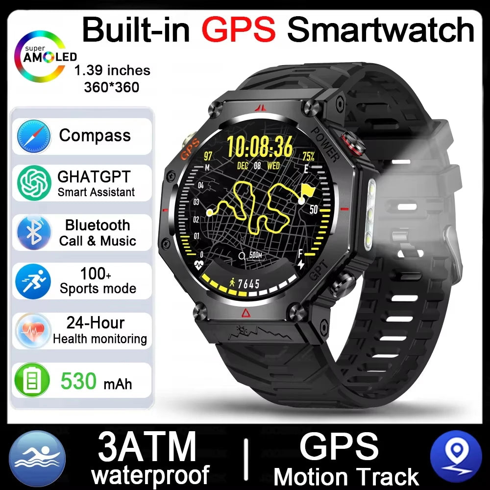 2025 pour HUAIWE militaire extérieur GPS sport montre intelligente hommes 1.39 "5ATM étanche 530mAh ChatGPT AI Assistant boussole Smartwatch