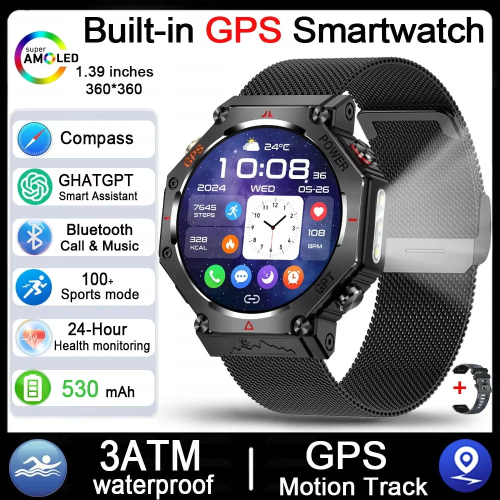 2025 pour HUAIWE militaire extérieur GPS sport montre intelligente hommes 1.39 "5ATM étanche 530mAh ChatGPT AI Assistant boussole Smartwatch