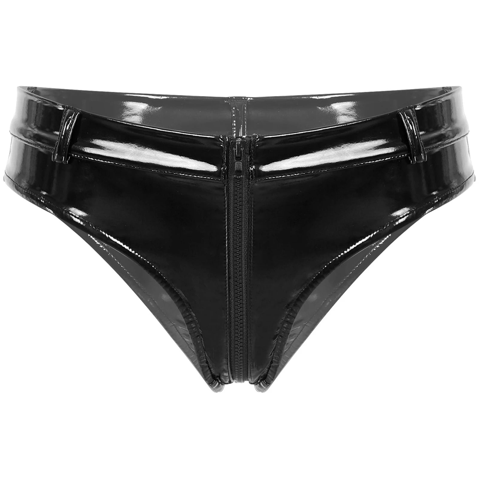 Sous-vêtements porno en Latex pour femmes, joint torique, fermeture éclair, entrejambe, taille basse, Lingerie, butin, pantalon chaud, Look mouillé, culotte Sexy en cuir verni