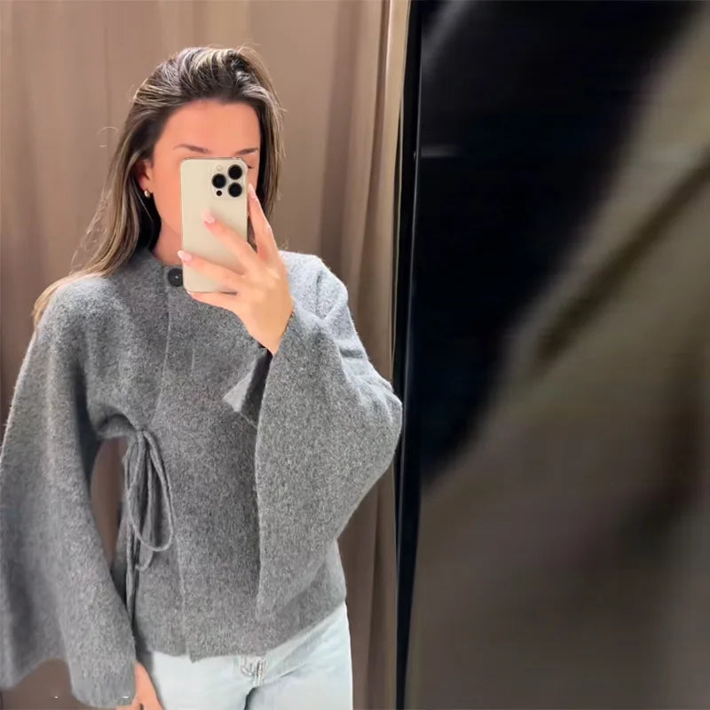 Cardigan décontracté à lacets pour femmes, couleur unie, tricot ample, Chic, manches chauve-souris, pulls tricotés, nouvelle collection automne 2025