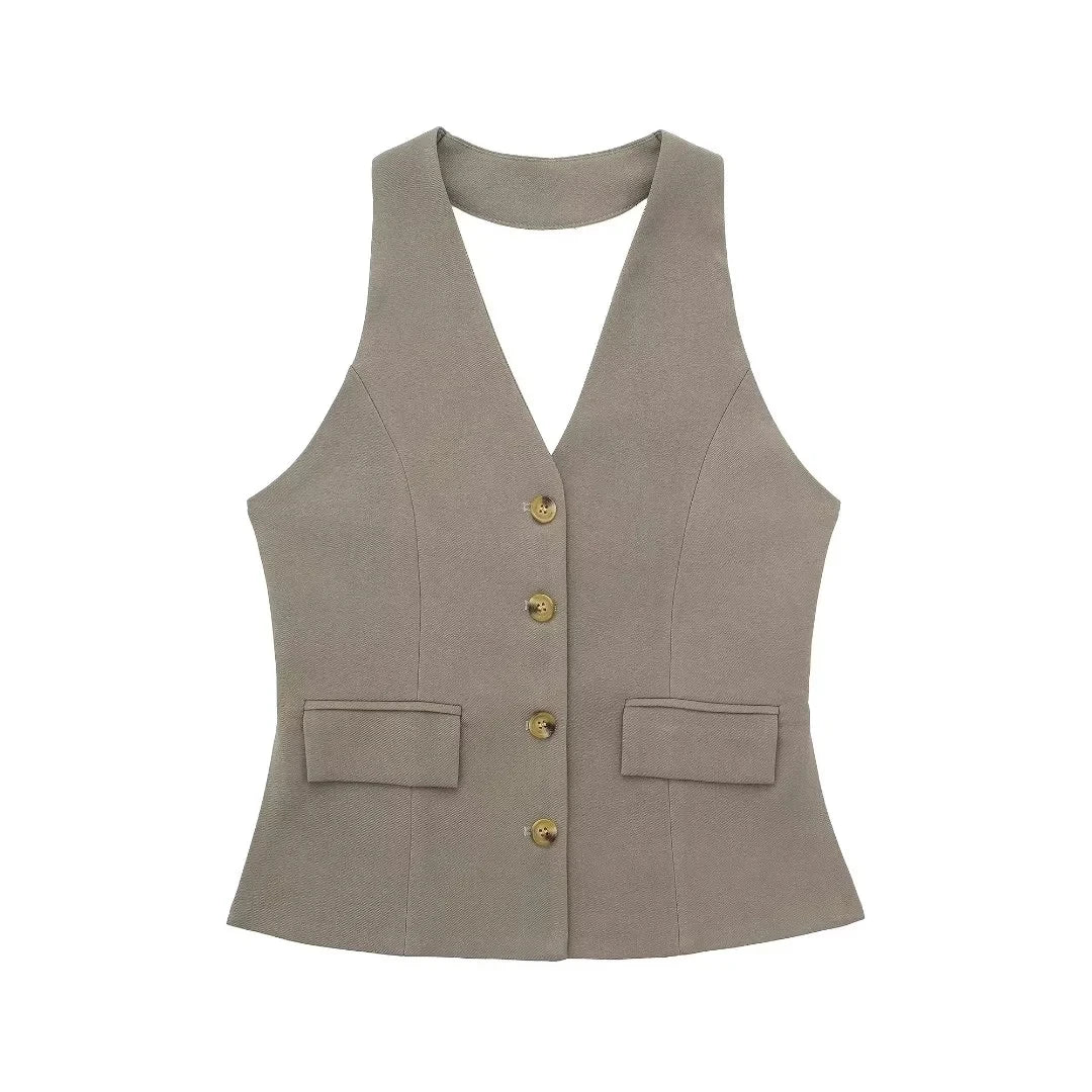 Women Fashio Vest Top Zipper Fly Office Lady Sets