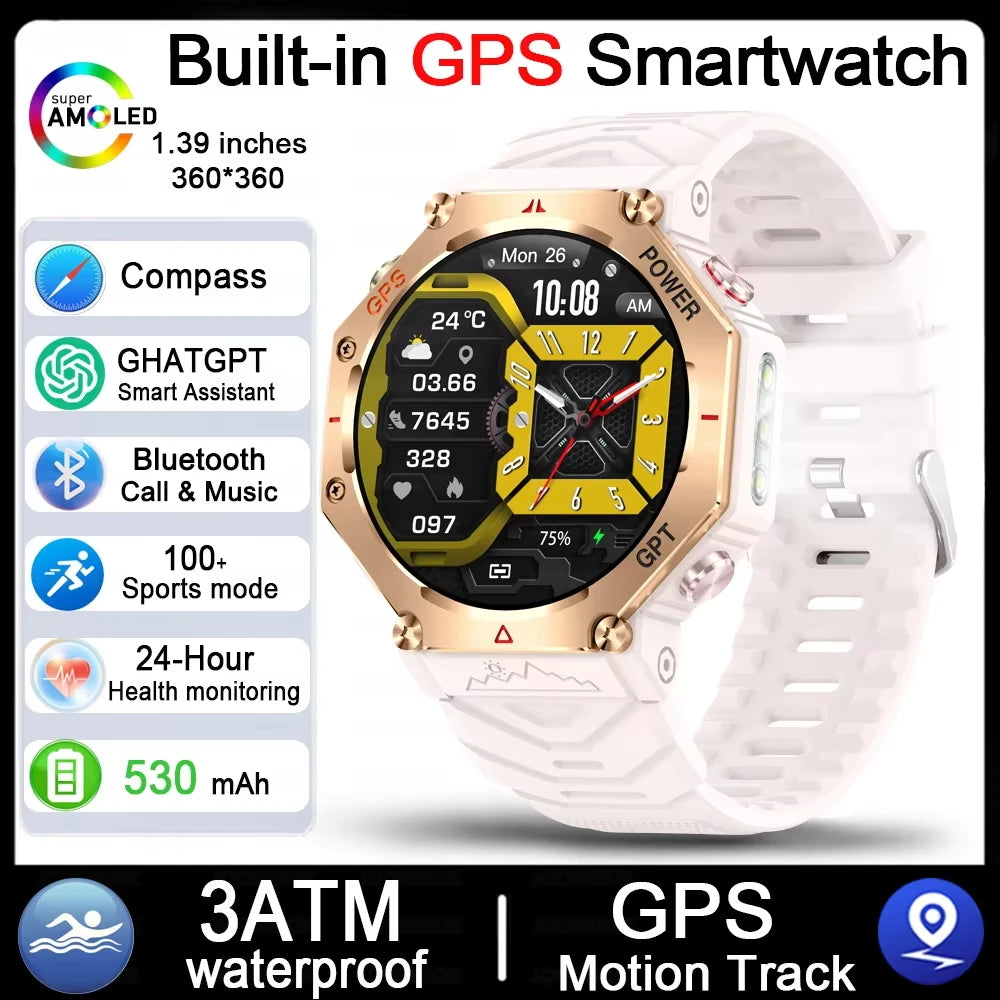 2025 pour HUAIWE militaire extérieur GPS sport montre intelligente hommes 1.39 "5ATM étanche 530mAh ChatGPT AI Assistant boussole Smartwatch