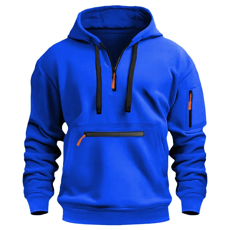 Sweat à capuche de sport décontracté pour hommes, mode printemps et automne, poche sur le bras, corde à tirer, couleur unie, chemisier ample à manches longues, pull