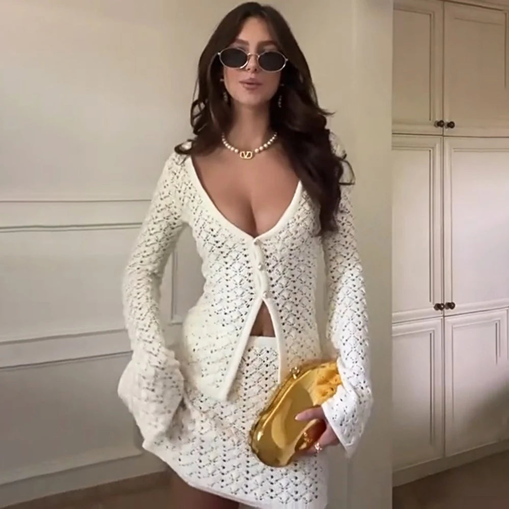 Summer Blouse Suit Women's Sexy Cardigan Short Skirt Bikini