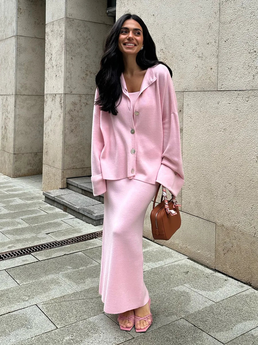 2025  Women  Set Soft Long Sleeve Cardigan Chic