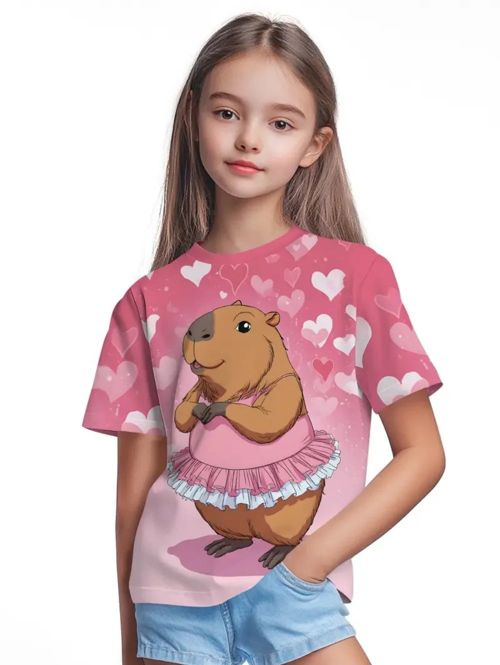 T-shirts pour filles mode Capybara enfants vêtements été filles vêtements 7 à 8 ans hauts mignon dessin animé imprimé T-Shirt enfant