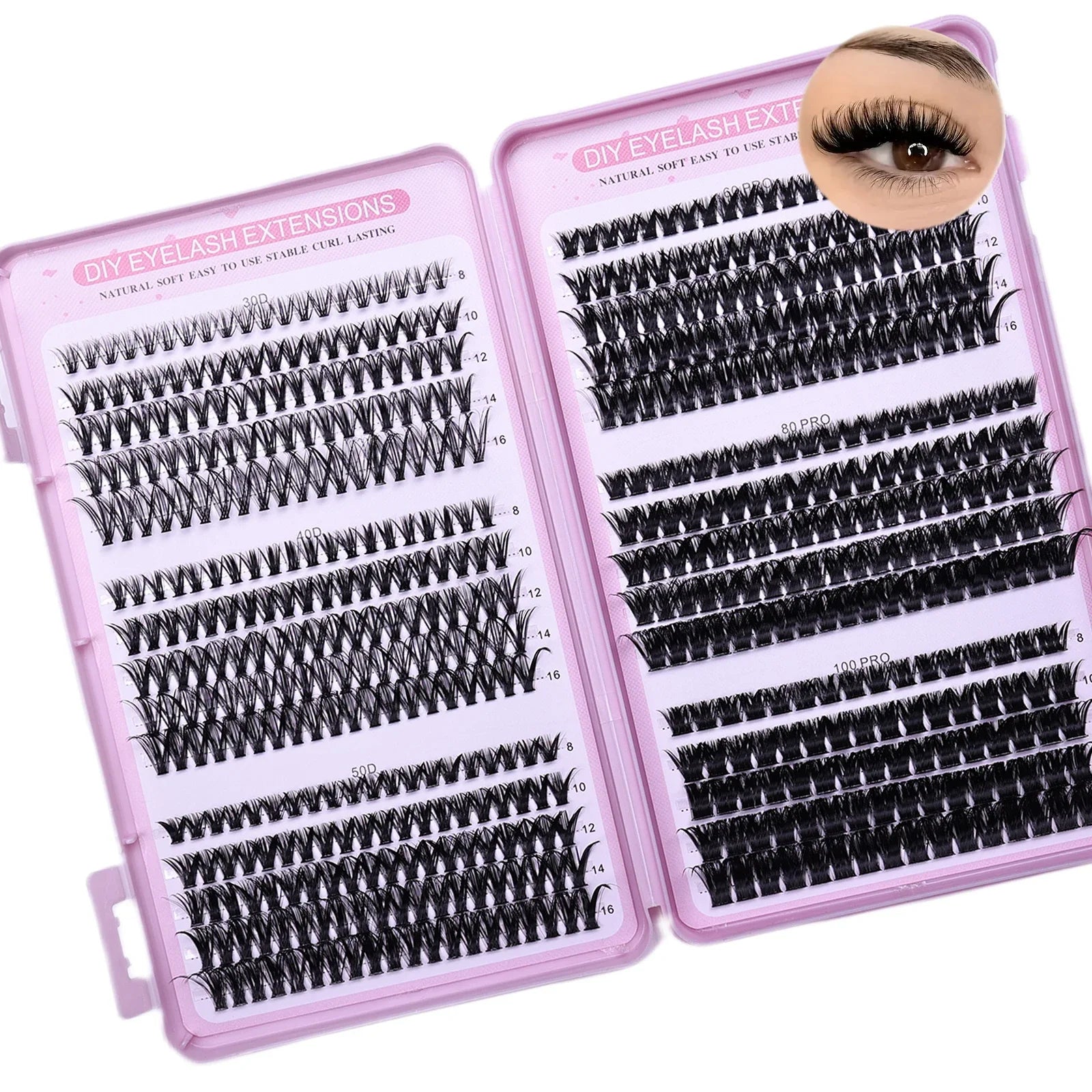30 rangées de grappes de cils individuelles bricolage livre d'extensions de cils, grappes de cils D Curl Extension de cils pour une utilisation à la maison