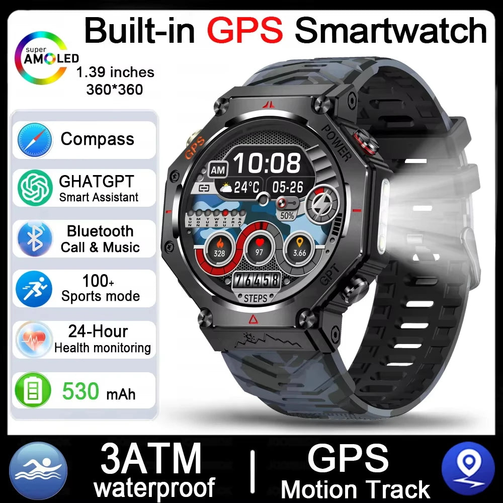 2025 pour HUAIWE militaire extérieur GPS sport montre intelligente hommes 1.39 "5ATM étanche 530mAh ChatGPT AI Assistant boussole Smartwatch