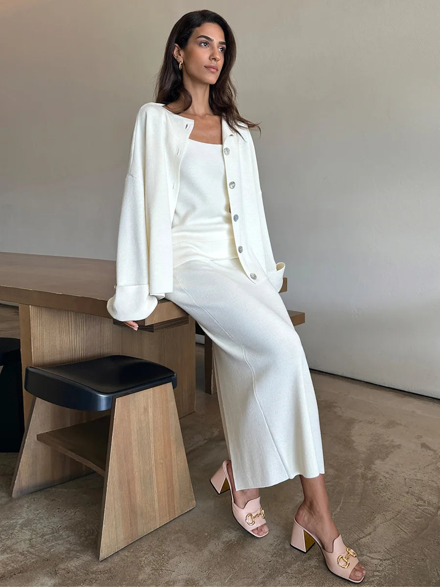 2025  Women  Set Soft Long Sleeve Cardigan Chic