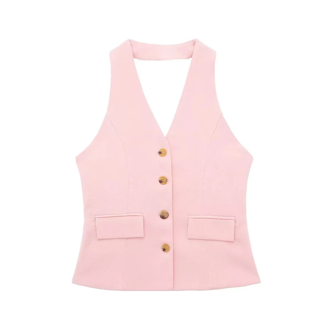 Women Fashio Vest Top Zipper Fly Office Lady Sets