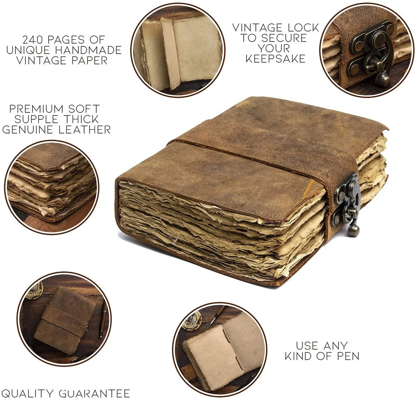 Carnet en cuir   à bords irréguliers style ancien, carnet de voyage vintage.