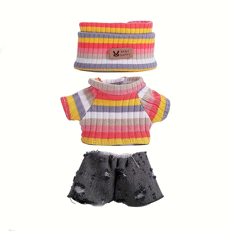 Labubu Fashion Outfit Set for Labubu - 3pcs Hand-Knitted Cute Clothes, Bag & Hat Accessories, DIY Fun Costume Gift for Daughter's Birthday or Anniversary