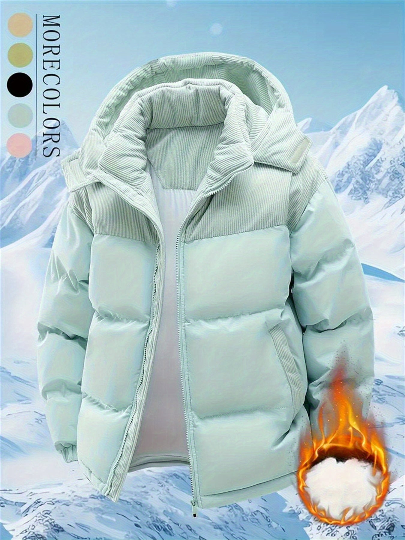 Veste Homme, Vintage Ample Coupe-Vent Chaude, Capuche Amovible, Automne et Hiver, 1 pièce