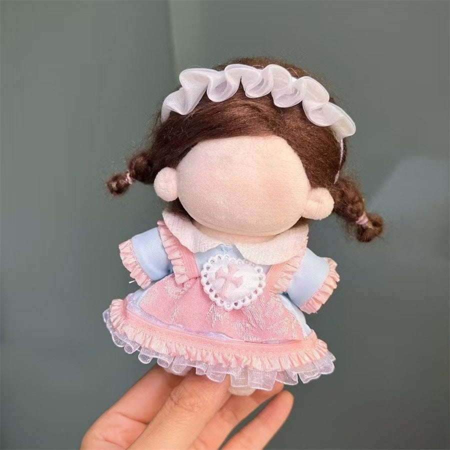 Élégante robe Lolita rose tendre pour poupées de 7 pouces | Tenue de haute qualité avec dentelle, manches à volants et jupe à couches pour LABUBU et autres petites poupées