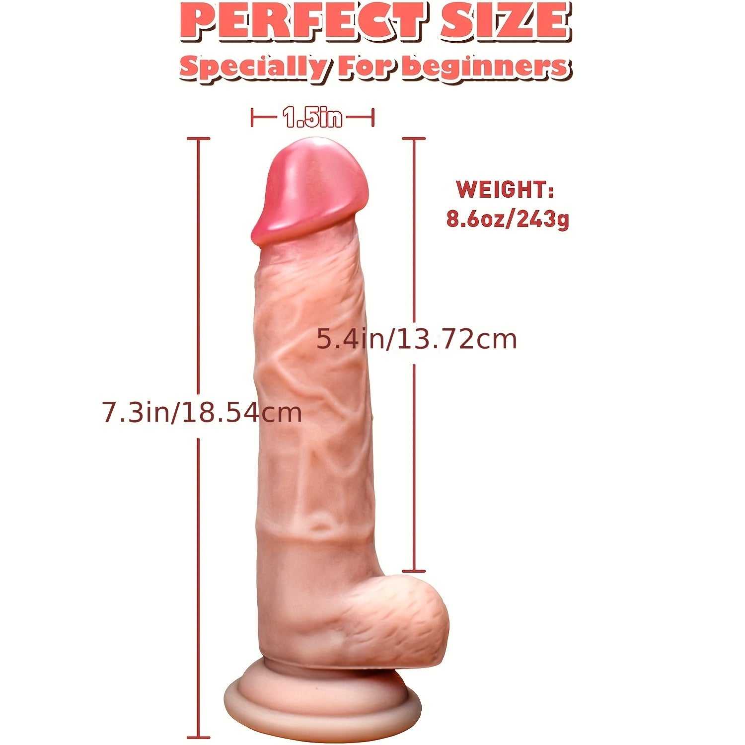 Realistic 7.3" Silicone Dildo, Flesh-Toned, Non-Latex, Waterproof PVC Material, Suction Cup Base, for Handheld Use
