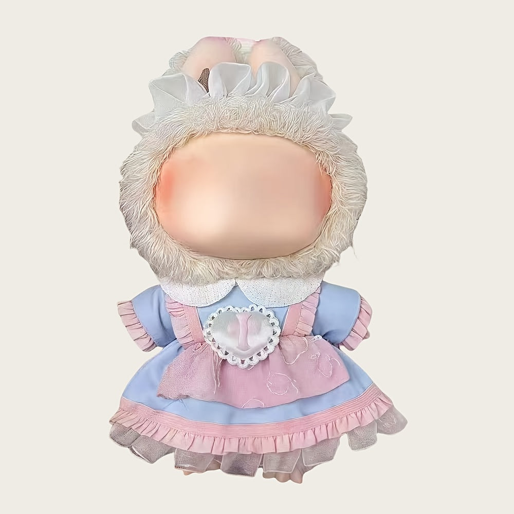 Élégante robe Lolita rose tendre pour poupées de 7 pouces | Tenue de haute qualité avec dentelle, manches à volants et jupe à couches pour LABUBU et autres petites poupées