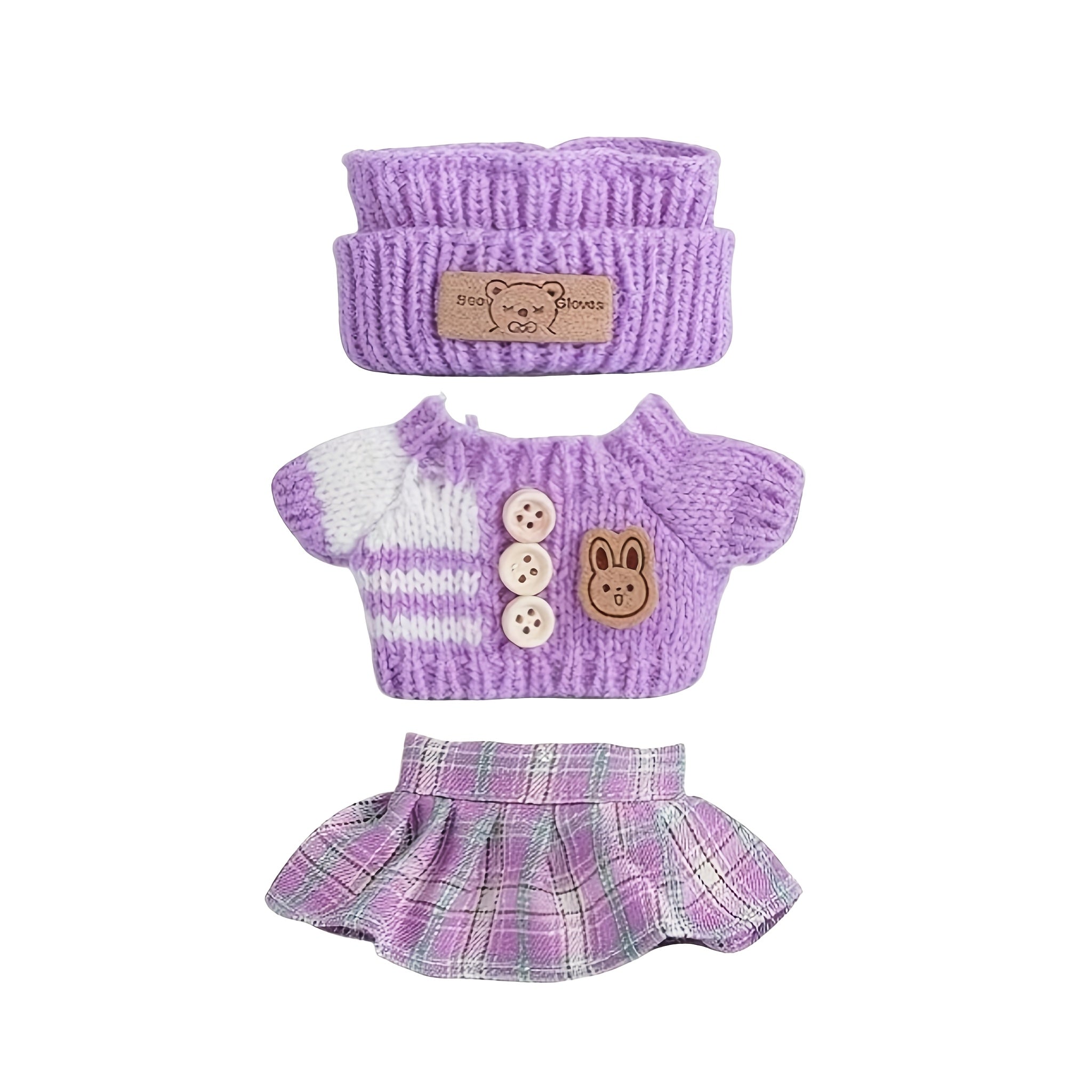 Labubu Fashion Outfit Set for Labubu - 3pcs Hand-Knitted Cute Clothes, Bag & Hat Accessories, DIY Fun Costume Gift for Daughter's Birthday or Anniversary