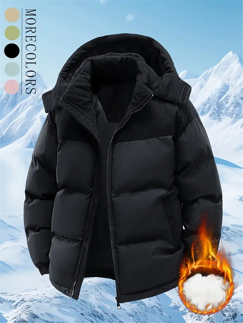 Veste Homme, Vintage Ample Coupe-Vent Chaude, Capuche Amovible, Automne et Hiver, 1 pièce