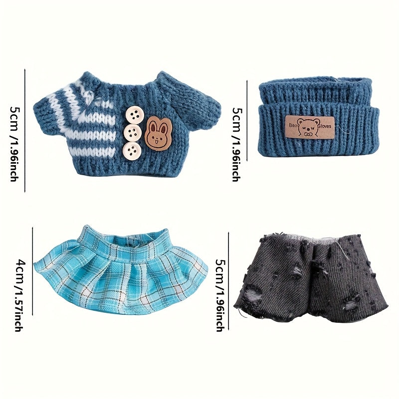 Labubu Fashion Outfit Set for Labubu - 3pcs Hand-Knitted Cute Clothes, Bag & Hat Accessories, DIY Fun Costume Gift for Daughter's Birthday or Anniversary