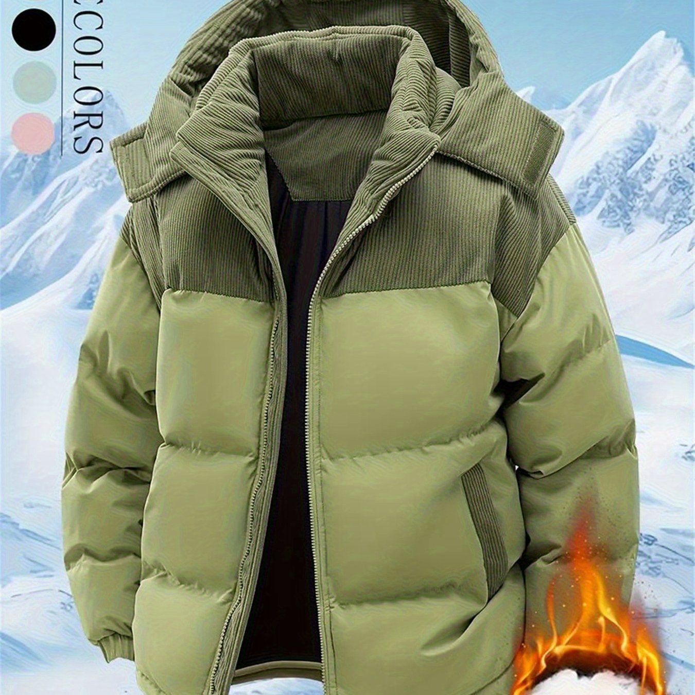 Veste Homme, Vintage Ample Coupe-Vent Chaude, Capuche Amovible, Automne et Hiver, 1 pièce