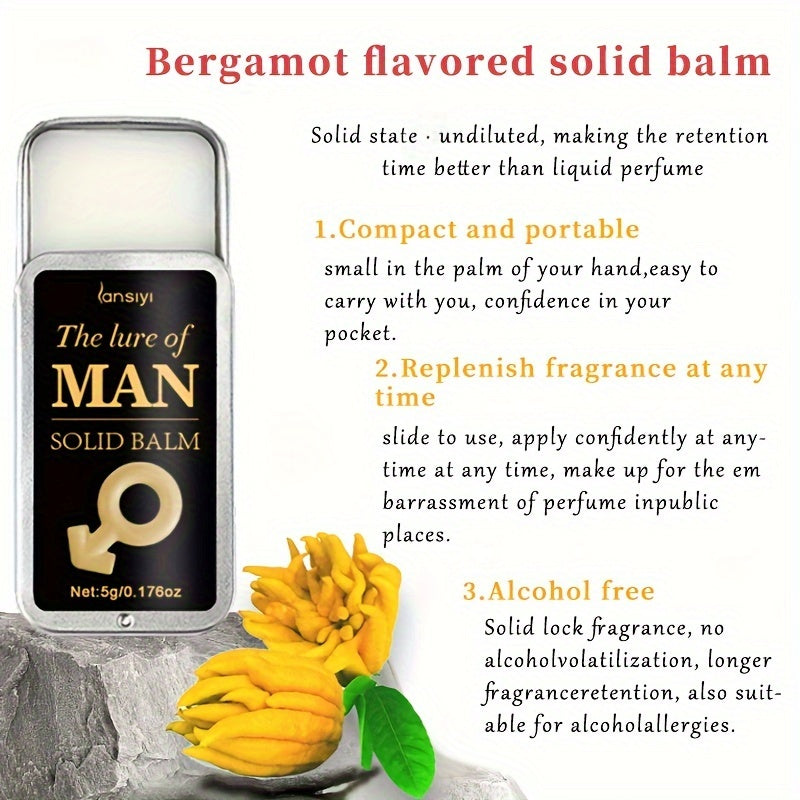 Lansiyi Men's Solid Perfume Balm - 0.176oz, Refreshing & Long-Lasting Scent with Coconut Lubricant, Bergamot & Lavender, Beverage-Free